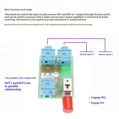 Manual Control Music Switches Board for 3.5mm Device Signals Transfer Selection Music Splitter Module Stable Switcher