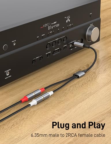 6.35 mm to 2RCA Cable, 6.35mm 1/4 Inch to 2 RCA Plug Audio Insert Cable, Gold Plated 1/4'' Male to Dual RCA Female Y Spliter Adapter Cable for Guitar, Piano, Speaker. - size: 1 Pack