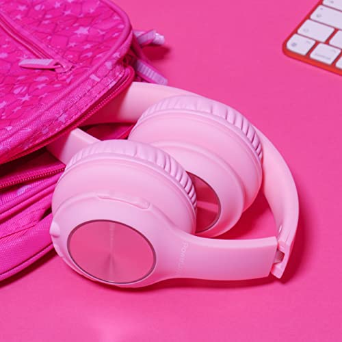 PowerLocus PLED Kids Bluetooth Headphones, Kids Wireless Headphones with LED Lights, 74/85/94dB Safe Volume, Micro SD, AUX Cable, Hi-Fi Stereo, Built-in Mic Over Ear Kid Headphone for Travel/Tablet/PC - color: Pink