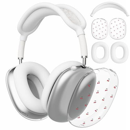 Cherry White Silicone Case for AirPods Max, Soft TPU Ear Cups Cover/Ear Pad Covers/Headband Cover, Transparent Anti-Scratch Protection Case for Apple AirPods Max(2024/2020) for Women - color: Cherry/White