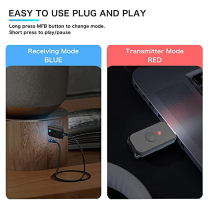 2 in 1 Bluetooth V5.3 Transmitter Receiver, BT USB Adapter, Wireless Audio Transmitter for TV to Bluetooth Headphones, Low Latency, Power by USB for TV/PC Home/Car Sound System