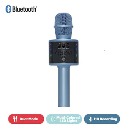 Wireless Bluetooth Karaoke Microphone with Built-in Speakers + HD Recording, Portable Handheld Mic | Blue