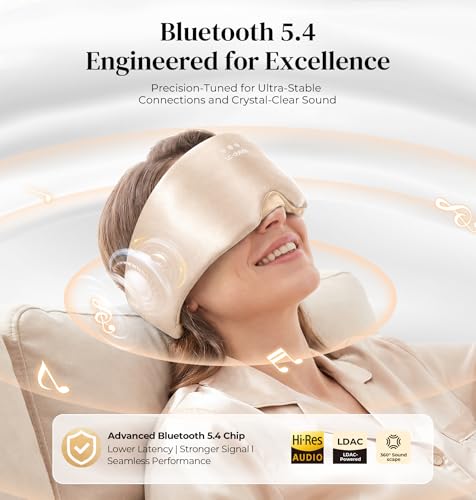 LC-dolida 3D Silk Bluetooth Sleep Mask, Mulberry Silk Sleep Mask with Bluetooth Headphones, Bluetooth Eye Sleep Mask for Side Sleepers, Total Blackout Bluetooth Eye Mask for Women Men, Champagne - color: Champagne