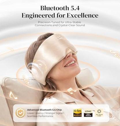 LC-dolida 3D Silk Bluetooth Sleep Mask, Mulberry Silk Sleep Mask with Bluetooth Headphones, Bluetooth Eye Sleep Mask for Side Sleepers, Total Blackout Bluetooth Eye Mask for Women Men, Champagne - color: Champagne
