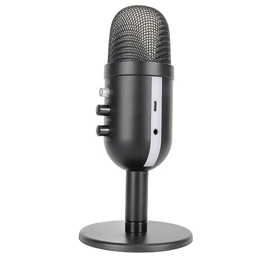 USB Microphone, USB Condenser Microphone with Noise Canceling and RGB Light, Reverb Processing Mic for PC OS X, Plug and Play Computer Mic with Headphone