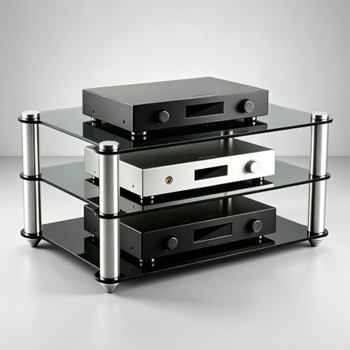 2 Layer HiFi Racks Desktop Audio Media Stand, Transparent Audio Video Tower, Acrylic Audio Component Rack Small Desk Shelf Organizer Stereo Tower(Black) - color: Black