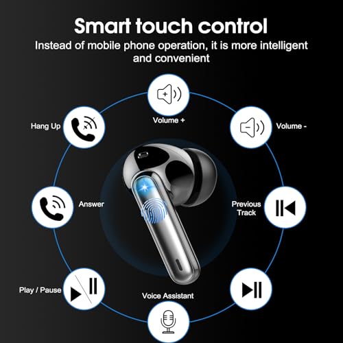 Csasan Wireless Earbuds Bluetooth 5.3 Headphones, 40H Playtime in-Ear Earphones, Mini Bluetooth Earbuds with ENC Noise Cancelling Mic, Deep Bass Stereo Ear Buds, LED Display, IPX7 Waterproof Earphones - color: Black