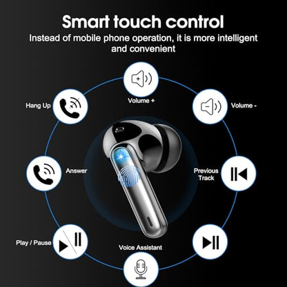Csasan Wireless Earbuds Bluetooth 5.3 Headphones, 40H Playtime in-Ear Earphones, Mini Bluetooth Earbuds with ENC Noise Cancelling Mic, Deep Bass Stereo Ear Buds, LED Display, IPX7 Waterproof Earphones - color: Black