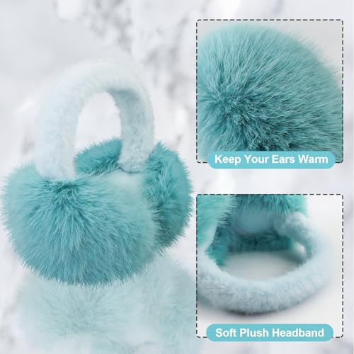 Earmuffs for Women Girls Faux Fur Fuzzy Headband Foldable Ear Covers Cold Weather Accessory - color: Blue