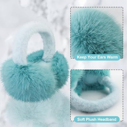 Earmuffs for Women Girls Faux Fur Fuzzy Headband Foldable Ear Covers Cold Weather Accessory - color: Blue