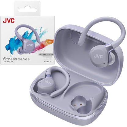 JVC Fitness Series True Wireless Sport Earbuds with Adjustable Hooks, Active Noise Cancelling, Ambient Sound Mode, IP57 Waterproof, 40hr Long Battery Life, App EQ, Low Latency, Mic HAEC75TV Violet - color: Violet