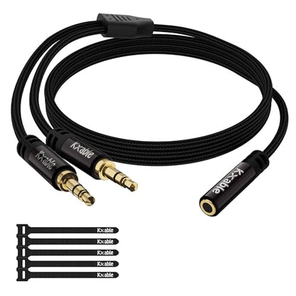 Kxable 1/8 Inch TRS Stereo Y Splitter Cable 3FT, 3.5mm Female to 2-Male Y-Splitter Stereo Audio Cable, for Cell Phone PC Laptop, Speaker, Headphones, Suitable for Switching or Two Sets of Speakers - size: 3FT