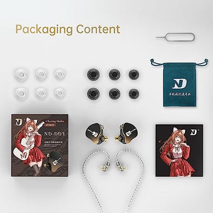 CCA ND DD3 4 Tone Adjustable in Ear Monitor Headphones, Dual Cavity Dual Magnetic Dynamic IEM Earphones, Clear Sound & Deep Bass Earphones Wired, Gaming Earbuds with 2pin Detachable Cable - color: Black, style: Without Mic