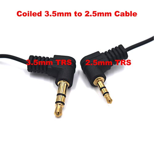 3.5mm Male to 2.5mm Male Stereo Audio Coiled Cable, 2 Pack, 12 Inch, OD 1.5mm, 90 Degree Angle, 1/8" TRS Jack Headphone Aux Spring Spiral Cord
