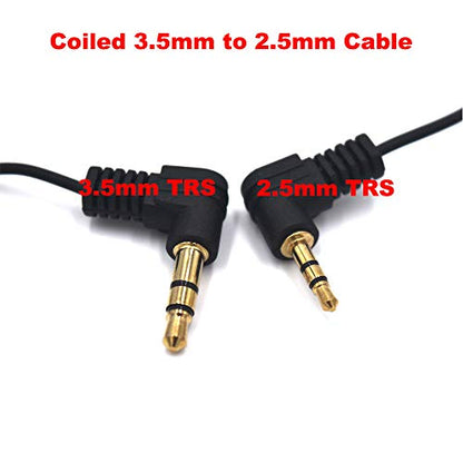 3.5mm Male to 2.5mm Male Stereo Audio Coiled Cable, 2 Pack, 12 Inch, OD 1.5mm, 90 Degree Angle, 1/8" TRS Jack Headphone Aux Spring Spiral Cord