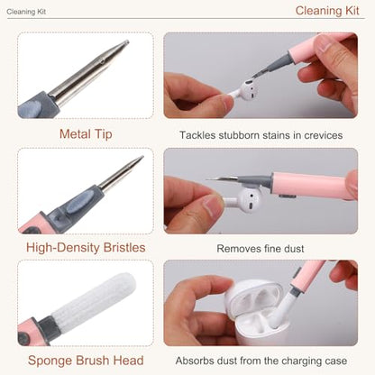 4PCS Earphone Cleaner Kit - Ultra Portable Multi-Function Cleaner Kit Soft Brush for Bluetooth Earphones Case Cleaning Tools, Light Pink - color: Light Pink