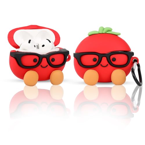 Cute Case for AirPods 4th Generation, for AirPods 4 Wireless Earbuds, XMBYGY Silicone Cartoon Charging Case Shockproof Protective Headphones Cover with Carabiner for Man Woman Teen - color: Tomatoe