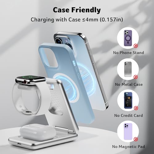 Acer 3 in 1 Charging Station for iPhone, Wireless Charger Stand,15W Fast MagSafe Charger for iPhone 17 16 15 14 13 12 Series-Apple Watch 11 10 9 8 7 6 5 4 3 2 SE and Ultra Series-Airpods 4 3 2 Pro - color: S3-White