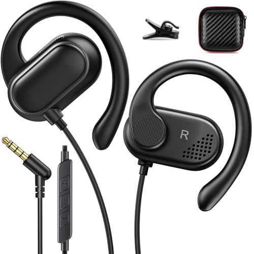 ACANDYA 3.5mm Wired Earbuds Open Ear Headphones Sport Headset with Mic | Over Ear Earphones for iPod/MP3 Laptop for Android Airplane School Students Running Exercise Gym Workout Black