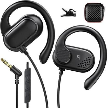 ACANDYA 3.5mm Wired Earbuds Open Ear Headphones Sport Headset with Mic | Over Ear Earphones for iPod/MP3 Laptop for Android Airplane School Students Running Exercise Gym Workout Black