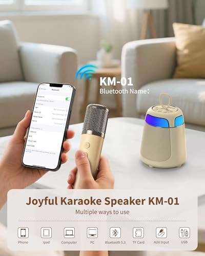 JAMELO Karaoke Machine for Kids & Adults Portable Bluetooth Speaker with 2 Wireless Karaoke Microphones 360° Stereo Sound 8H Playtime RGB Light Gift for Birthday Home Parties & Outdoor Gatherings