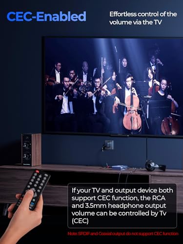 192KHz HDMI ARC Audio Extractor with Optical Cable ARC Converter HDMI ARC to Optical TOSLINK SPDIF Coaxial, RCA+3.5mm Jack L/R Stereo, Audio Splitter for HDTV to Soundbar Amplifier Speakers headphones