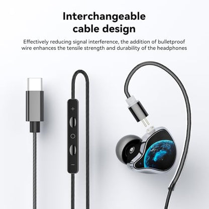 NE81 In-Ear Monitor Headphones, 3 in 1 Wired Gaming Earbuds with Detachable Cable, Switch to Wireless Bluetooth Earbuds in a Second, Hi-Fi In-Ear Headphones for Singers, Musicians, Drummers and DJ
