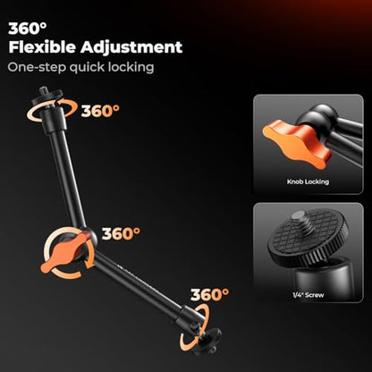 K&F CONCEPT 9.8" Magic Arm Clamp with Cold Shoes | 360° Ball Heads Camera Arm Mount for Monitor/Flash/Microphone/DSLR Camera, MS32 - style: 9.8" with cold shoes