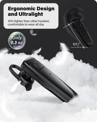 ADADPU Bluetooth Headset - V5.0 Wireless Handsfree Earpiece Built-in Dual Mic Noise Cancelling, 10 Days Standby 16Hrs HD Talktime Ultralight Headset for iPhone Android Samsung Laptop(Black) - color: Black