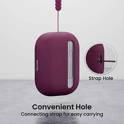 ORNARTO for AirPods Pro 2 Case, Hybrid Silicone, Wine Red | Hybrid Silicone Rubber, Front LED Visible, Wireless Charging, Skin-Friendly Soft Touch, Anti-Scratch, Detachable Lanyard - color: Wine Red