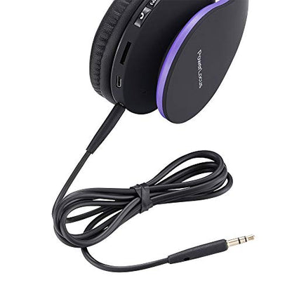 PowerLocus Wireless Bluetooth Over-Ear Stereo Foldable Headphones, Wired Headsets Rechargeable with Built-in Microphone for iPhone, Samsung, LG, iPad (Purple) - color: Purple
