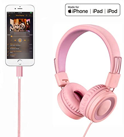 Aux Cord for iPhone, Lightning to 3.5mm Audio Nylon Braided Cable for iPhone 13 12 11 XS XR X 8 7 6 iPad iPod to Car/Home Stereo/Headphone/Speaker, Apple MFi Certified Headphone Jack Adapter (Pink)