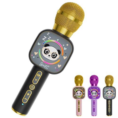 Kids Karaoke Microphone Mini, Bluetooth Voice Changer Toy Ages 3-12, black | LED Party Lights, Rechargeable Portable, Long Playtime, Duets, BT 5.3, Christmas Birthday Gifts for Toddler Boys & Girls - color: black - 1