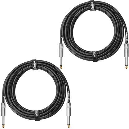2-Pack 15 Feet Tweed Braided 1/4 Inch TS Guitar Cables, Black | Strain relief, Anti-kink, no signal loss, fit electric guitar, bass, amp - color: Black, size: 15ft
