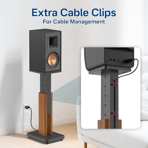 Height Adjustable Speaker Stands Pair for Studio Monitor & Bookshelf Speaker Stands-Wood Grain Floor Speaker Stands for Klipsch, ELAC, JBL, KEF, Edifier Surround Sound Speaker Stand Up to 50 Lbs