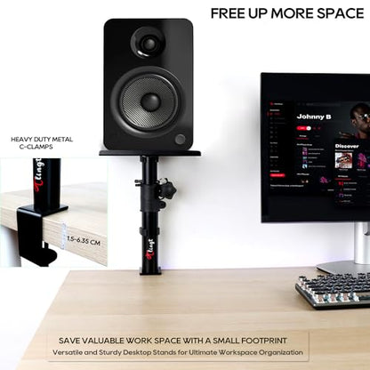 Tlingt Clamp-on Desktop Speaker Stand Pair, Height & Tilt Adjusts | Heavy-duty 6.7"x7.9" Metal Tray, ±10° Tilt, Desk Mount Set, Fits 3"-4" Monitor & Bookshelf Speakers - size: For 3"- 4" Speaker