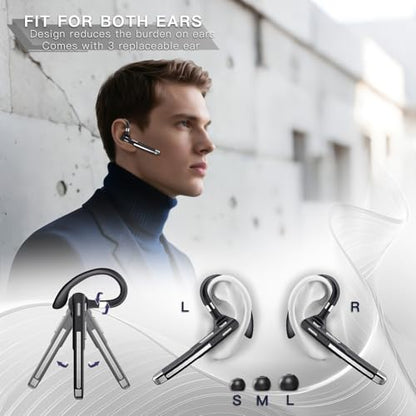 Bluetooth Headset Noise Canceling,Wireless Earpiece with Mic for Work | Bluetooth 6.1,100H Playtime,500mAh Charging Case,Hand-Free Calling with Mute Button for Business,Trucker,Office,Driving