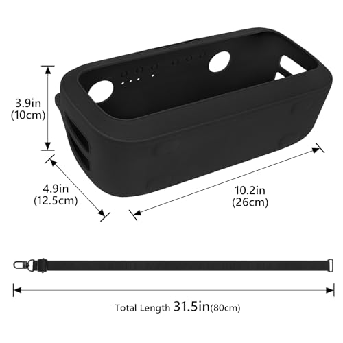 Geekria Silicone Case Cover Compatible with Bose SoundLink Max Speaker, Protective Soft Silicone Sleeve with Shoulder Strap, Portable Travel Carrying Case (Black)