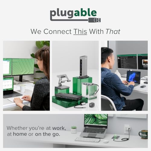 Plugable 12-in-1 USB C Triple 4K Docking Station, Three Displays with 3X HDMI or DisplayPort, Compatible with Mac M1 - M5 & Neo, Windows, Thunderbolt, USB4, USB-C (100W PD, 6X USB Ports, Ethernet)