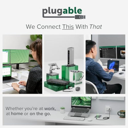 Plugable 12-in-1 USB C Triple 4K Docking Station, Three Displays with 3X HDMI or DisplayPort, Compatible with Mac M1 - M5 & Neo, Windows, Thunderbolt, USB4, USB-C (100W PD, 6X USB Ports, Ethernet)