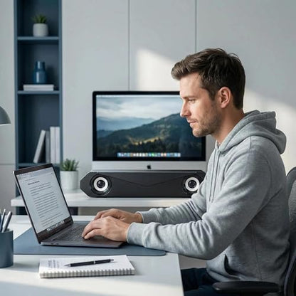 Wired Desktop Soundbar, High Volume Stereo Speakers with Subwoofer for PC, Laptop, and Mac, Compact Long-Shape Design, Clear Sound for Gaming & Movies (White) - color: White