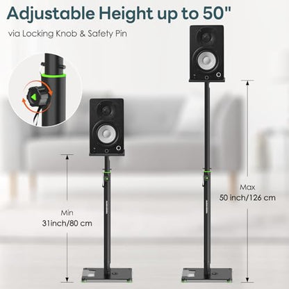 Vondynote Pair Studio Monitor Stands 31"-50" Floor Monitor Speaker Stands | Adjustable Height, Cable Management, Heavy Duty, Flat Base