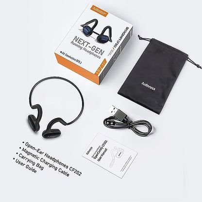 Audiovance OpenComfy CF202 Bluetooth Headphones for Running, Wireless Open Ear Headphones for Sports Gym Workout, Ultra Comfort, Superior Sound, Secure Fit, Ambient Awareness. Black & Blue