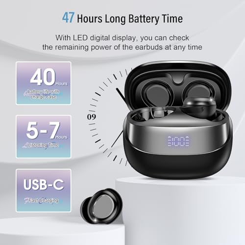 Sleep Earbuds Bluetooth 5.4 in Ear Light-Weight Headphones, Mini Sleep Headphones Small Design for Side Sleepers, 47H Playtime with Charging Case, Clear Calls Earphones, Black - color: Black