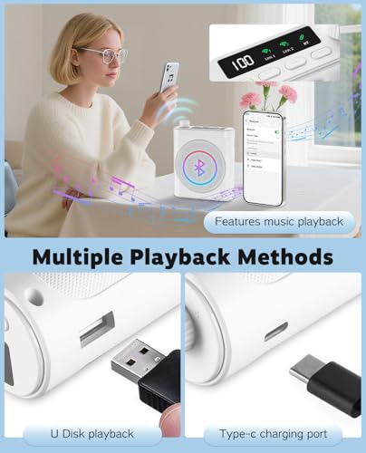 Tearstone Voice Amplifier for Teachers with Bluetooth, Dual Magnetic Mics | Portable Rechargeable Speaker with Clip-On Lapel Microphones for Classroom, Tour Guide, Public Speaking, Training (White) - color: WHITE-M29-US
