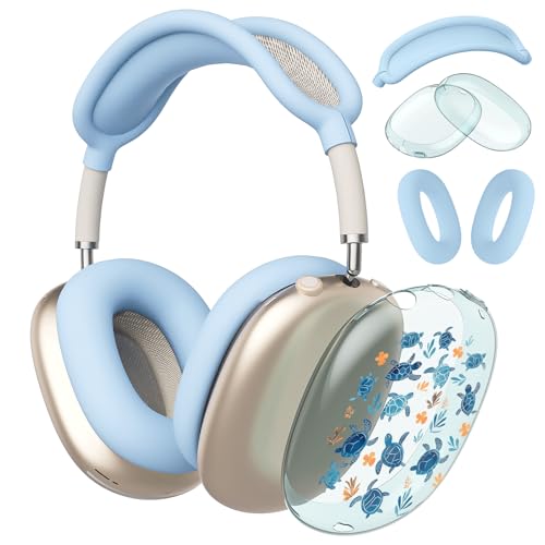 Cute Sea Turtles Clear Case for Airpods Max Headphones Unique Design Soft TPU Ear Cups Cover Anti-Scratch Silicone Ear Pad Protective Case Blue Ocaen Headband Cover for Apple Airpods Max - color: Seaweed turtle 02