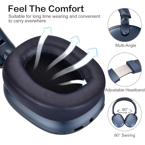 C6 Active Noise Cancelling Headphones, Wireless Over Ear Bluetooth Headphones, 60H Playtime, Lightweight Folding Deep Bass Comfort Fit Ear Cups Headset with Mic for iPad/Travel/PC/Home Blue - color: Blue