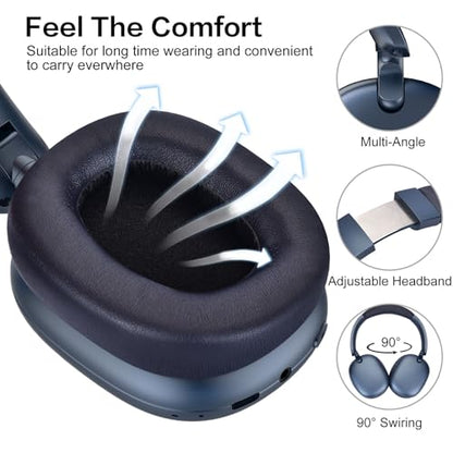 C6 Active Noise Cancelling Headphones, Wireless Over Ear Bluetooth Headphones, 60H Playtime, Lightweight Folding Deep Bass Comfort Fit Ear Cups Headset with Mic for iPad/Travel/PC/Home Blue - color: Blue