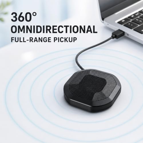 360° Computer Microphone for Desktop , USB Conference PC Mic, Noise-Canceling Technology, Recording, Skype, Online Class, Court Reporter, Plug & Play, Compatible with Windows/PC/Desktop/Laptop