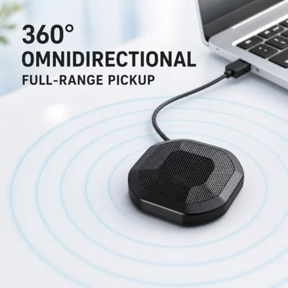 360° Computer Microphone for Desktop , USB Conference PC Mic, Noise-Canceling Technology, Recording, Skype, Online Class, Court Reporter, Plug & Play, Compatible with Windows/PC/Desktop/Laptop
